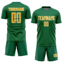 Load image into Gallery viewer, Custom Kelly Green Gold-White Geometric Shape Sports Sublimation Soccer Uniform Jersey