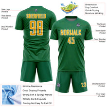 Load image into Gallery viewer, Custom Kelly Green Gold-White Geometric Shape Sports Sublimation Soccer Uniform Jersey