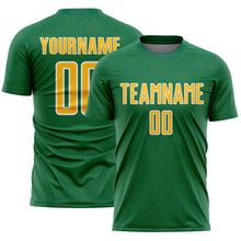 Load image into Gallery viewer, Custom Kelly Green Gold-White Geometric Shape Sports Sublimation Soccer Uniform Jersey