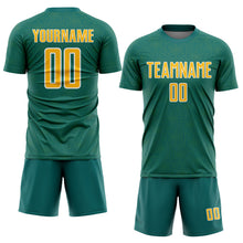Load image into Gallery viewer, Custom Teal Gold-White Geometric Shape Sports Sublimation Soccer Uniform Jersey