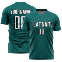 Load image into Gallery viewer, Custom Teal White-Black Geometric Shape Sports Sublimation Soccer Uniform Jersey