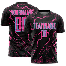 Load image into Gallery viewer, Custom Black Pink-Light Blue Lightning Sports Sublimation Soccer Uniform Jersey