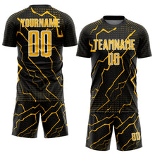Load image into Gallery viewer, Custom Black Gold-White Lightning Sports Sublimation Soccer Uniform Jersey