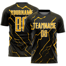 Load image into Gallery viewer, Custom Black Gold-White Lightning Sports Sublimation Soccer Uniform Jersey