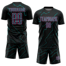 Load image into Gallery viewer, Custom Black Teal-Pink Lightning Sports Sublimation Soccer Uniform Jersey
