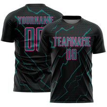 Load image into Gallery viewer, Custom Black Teal-Pink Lightning Sports Sublimation Soccer Uniform Jersey