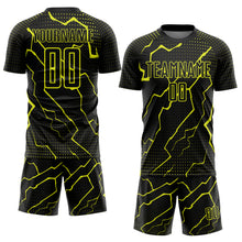 Load image into Gallery viewer, Custom Black Neon Yellow Lightning Sports Sublimation Soccer Uniform Jersey