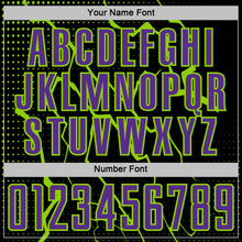 Load image into Gallery viewer, Custom Black Purple-Neon Green Lightning Sports Sublimation Soccer Uniform Jersey