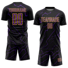 Load image into Gallery viewer, Custom Black Purple-Yellow Lightning Sports Sublimation Soccer Uniform Jersey