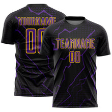 Load image into Gallery viewer, Custom Black Purple-Yellow Lightning Sports Sublimation Soccer Uniform Jersey