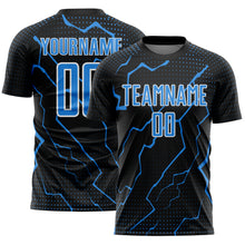 Load image into Gallery viewer, Custom Black Powder Blue-White Lightning Sports Sublimation Soccer Uniform Jersey