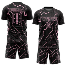 Load image into Gallery viewer, Custom Black Light Pink Lightning Sports Sublimation Soccer Uniform Jersey