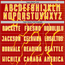 Load image into Gallery viewer, Custom Red Gold-White Lightning Sports Sublimation Soccer Uniform Jersey