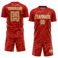 Load image into Gallery viewer, Custom Red Old Gold-White Lightning Sports Sublimation Soccer Uniform Jersey