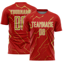 Load image into Gallery viewer, Custom Red Old Gold-White Lightning Sports Sublimation Soccer Uniform Jersey