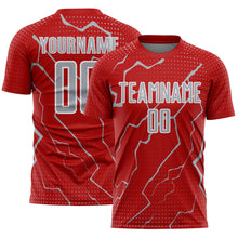 Load image into Gallery viewer, Custom Red Gray-White Lightning Sports Sublimation Soccer Uniform Jersey