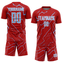 Load image into Gallery viewer, Custom Red Light Blue-White Lightning Sports Sublimation Soccer Uniform Jersey