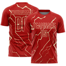 Load image into Gallery viewer, Custom Red Cream Lightning Sports Sublimation Soccer Uniform Jersey