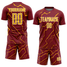 Load image into Gallery viewer, Custom Crimson Gold-White Lightning Sports Sublimation Soccer Uniform Jersey
