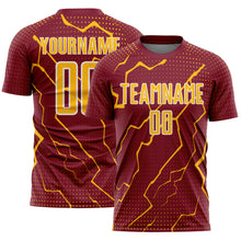 Load image into Gallery viewer, Custom Crimson Gold-White Lightning Sports Sublimation Soccer Uniform Jersey
