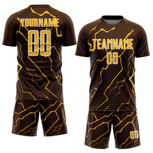 Charger l'image dans la galerie, Custom Brown Gold-White Lightning Sports Sublimation Soccer Uniform Jersey