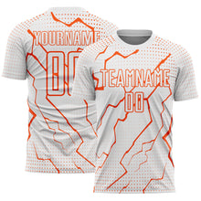 Load image into Gallery viewer, Custom White Orange Lightning Sports Sublimation Soccer Uniform Jersey