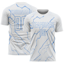 Load image into Gallery viewer, Custom White Light Blue Lightning Sports Sublimation Soccer Uniform Jersey