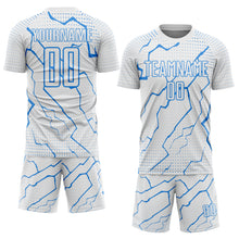 Load image into Gallery viewer, Custom White Powder Blue Lightning Sports Sublimation Soccer Uniform Jersey