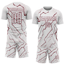 Load image into Gallery viewer, Custom White Burgundy Lightning Sports Sublimation Soccer Uniform Jersey