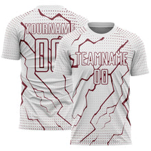 Load image into Gallery viewer, Custom White Burgundy Lightning Sports Sublimation Soccer Uniform Jersey