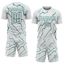 Load image into Gallery viewer, Custom White Teal Lightning Sports Sublimation Soccer Uniform Jersey
