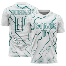Load image into Gallery viewer, Custom White Teal Lightning Sports Sublimation Soccer Uniform Jersey