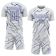 Load image into Gallery viewer, Custom White Royal Lightning Sports Sublimation Soccer Uniform Jersey