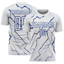 Load image into Gallery viewer, Custom White Royal Lightning Sports Sublimation Soccer Uniform Jersey