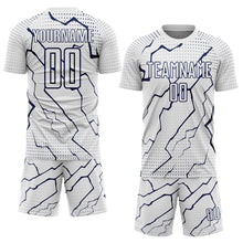 Load image into Gallery viewer, Custom White Navy Lightning Sports Sublimation Soccer Uniform Jersey