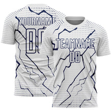 Load image into Gallery viewer, Custom White Navy Lightning Sports Sublimation Soccer Uniform Jersey