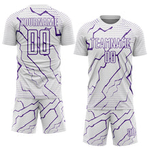 Load image into Gallery viewer, Custom White Purple Lightning Sports Sublimation Soccer Uniform Jersey