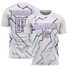 Load image into Gallery viewer, Custom White Purple Lightning Sports Sublimation Soccer Uniform Jersey