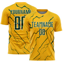 Load image into Gallery viewer, Custom Gold Green-White Lightning Sports Sublimation Soccer Uniform Jersey