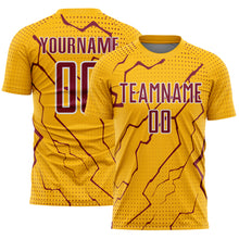 Load image into Gallery viewer, Custom Gold Crimson-White Lightning Sports Sublimation Soccer Uniform Jersey