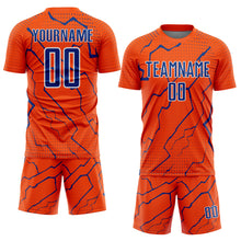 Load image into Gallery viewer, Custom Orange Royal-White Lightning Sports Sublimation Soccer Uniform Jersey