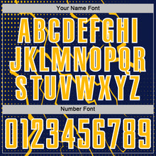 Laden Sie das Bild in den Galerie-Viewer, Custom Navy Gold-White Lightning Sports Sublimation Soccer Uniform Jersey