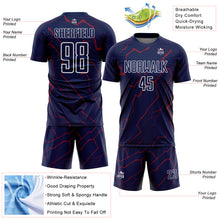 Laden Sie das Bild in den Galerie-Viewer, Custom Navy Crimson-White Lightning Sports Sublimation Soccer Uniform Jersey