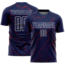 Laden Sie das Bild in den Galerie-Viewer, Custom Navy Crimson-White Lightning Sports Sublimation Soccer Uniform Jersey