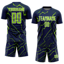 Laden Sie das Bild in den Galerie-Viewer, Custom Navy Neon Green-White Lightning Sports Sublimation Soccer Uniform Jersey