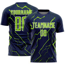 Laden Sie das Bild in den Galerie-Viewer, Custom Navy Neon Green-White Lightning Sports Sublimation Soccer Uniform Jersey