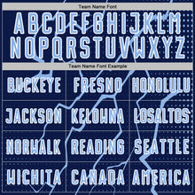 Laden Sie das Bild in den Galerie-Viewer, Custom Navy Light Blue-White Lightning Sports Sublimation Soccer Uniform Jersey