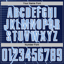 Laden Sie das Bild in den Galerie-Viewer, Custom Navy Light Blue-White Lightning Sports Sublimation Soccer Uniform Jersey