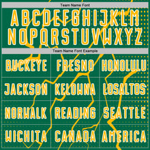 Load image into Gallery viewer, Custom Kelly Green Gold-White Lightning Sports Sublimation Soccer Uniform Jersey