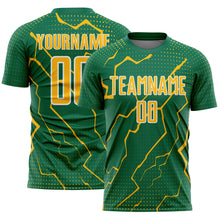 Load image into Gallery viewer, Custom Kelly Green Gold-White Lightning Sports Sublimation Soccer Uniform Jersey